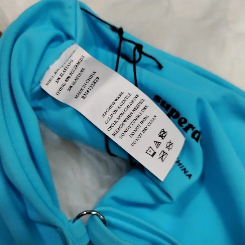 NWT superdown Valerie Asymmetric Cutout Unpadded One Piece Swimsuit Aqua Blue L - Picture 9 of 12